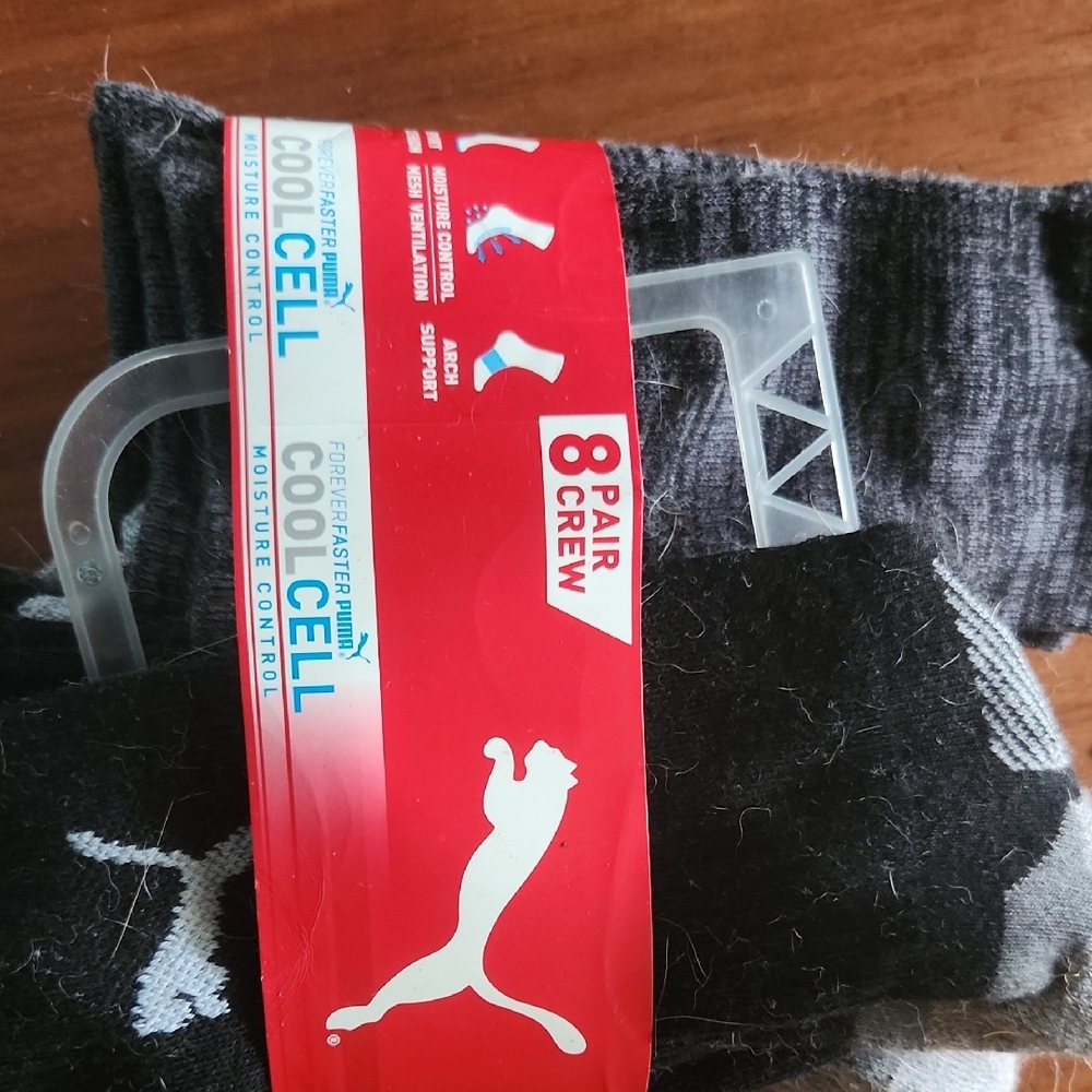 Puma Men's Black and Gray Crew Socks - 8 Pack